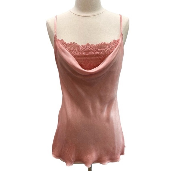 Satin Cowl Neck Spaghetti Strap Blouse With Lace Underlay - Picture 2 of 12